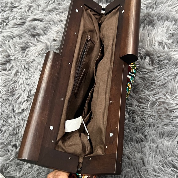 ALDO African Print Wood Frame Clutch Ankara Pattern Statement Bag - Picture 5 of 9